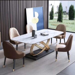 6 Seaters Luxury Dining Table Brown Back Chair