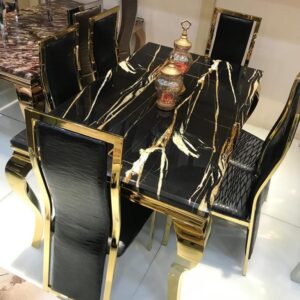 6 Seaters Marble Dining Table Gold Frame